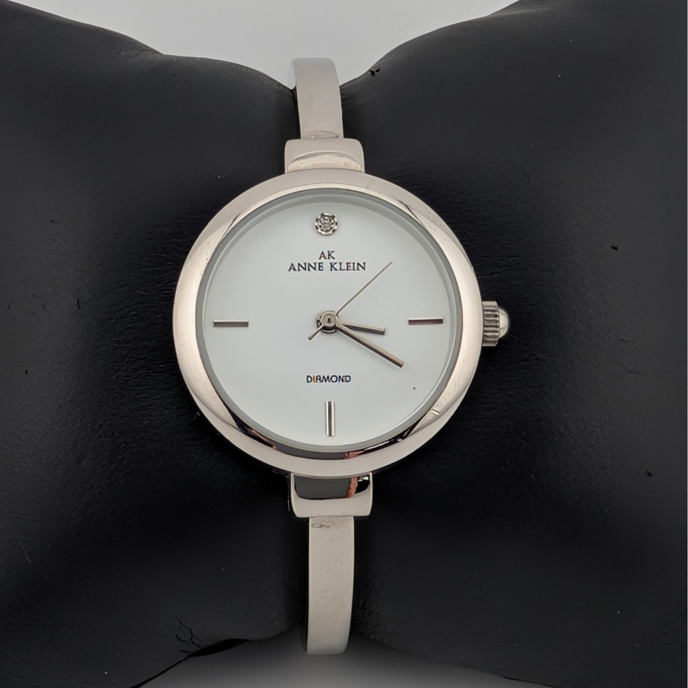 Anne‎ Klein Diamond Bangle Watch White Dial Silver Tone 27mm